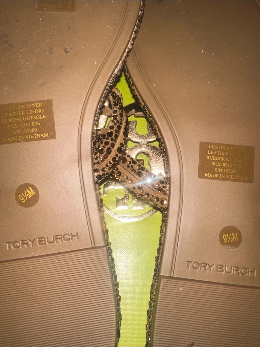 Tory Burch Tan Jeweled Miller Logo Thong Sandals